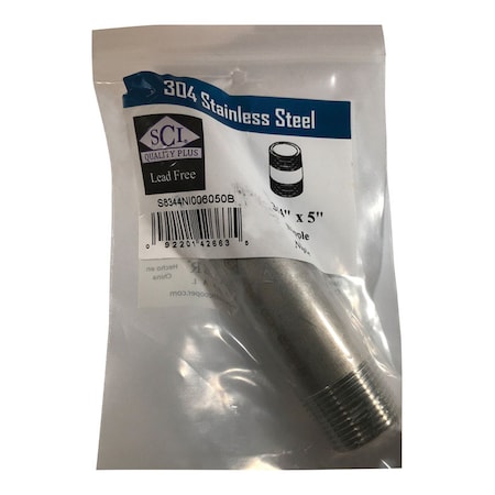 Smith-Cooper Smith-Cooper 3/4 in. MPT Stainless Steel 5 in. L Nipple S8344NI006050B